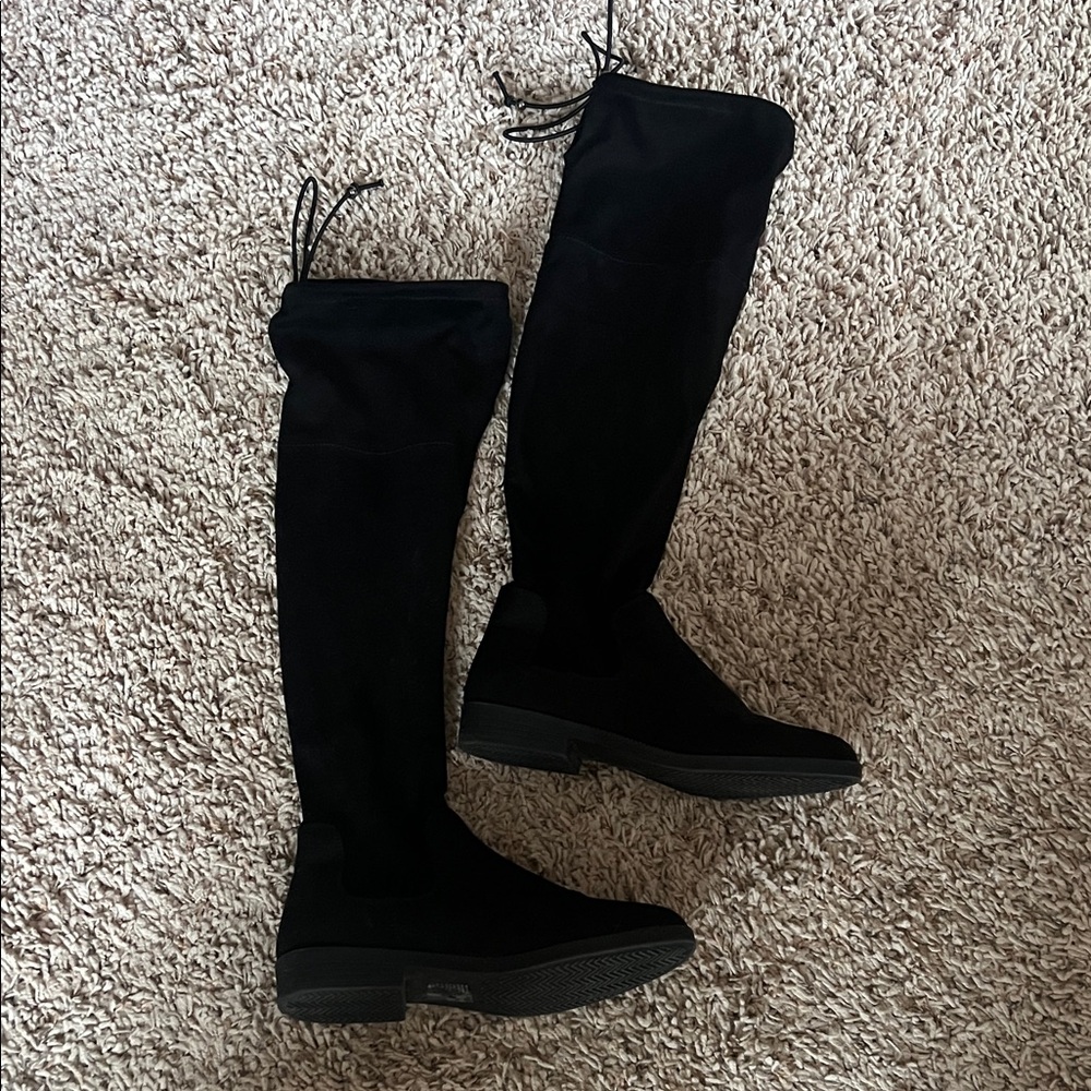 Black Microsuede Over-the-Knee Boots